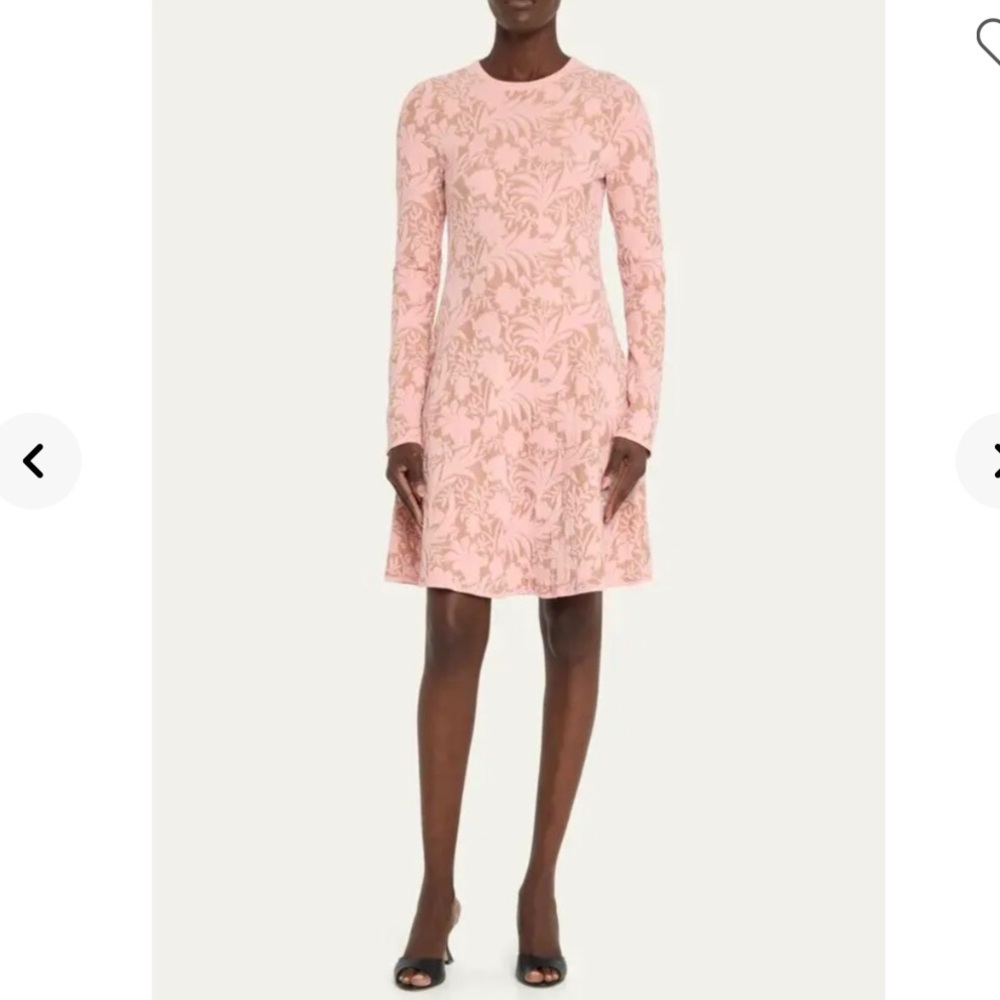 Lela Rose Floral Jacquard Long Sleeve Fit and Flare Dress